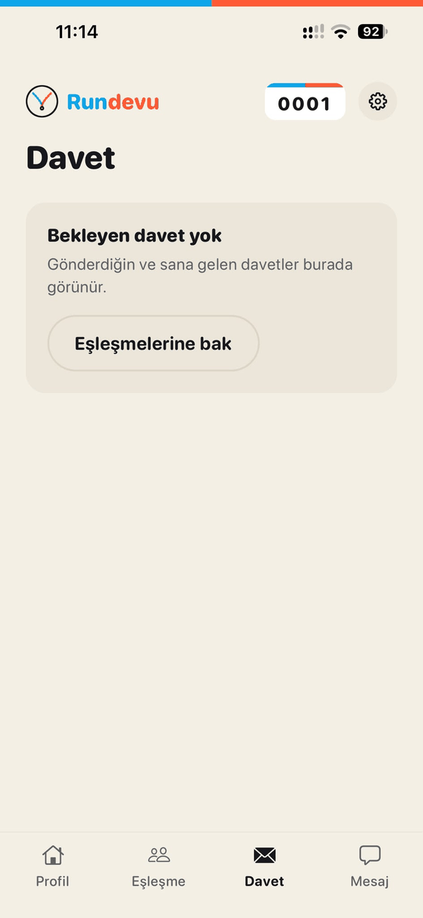 Davet sekmesi: gönderdiğin ve sana gelen davetler burada görünür